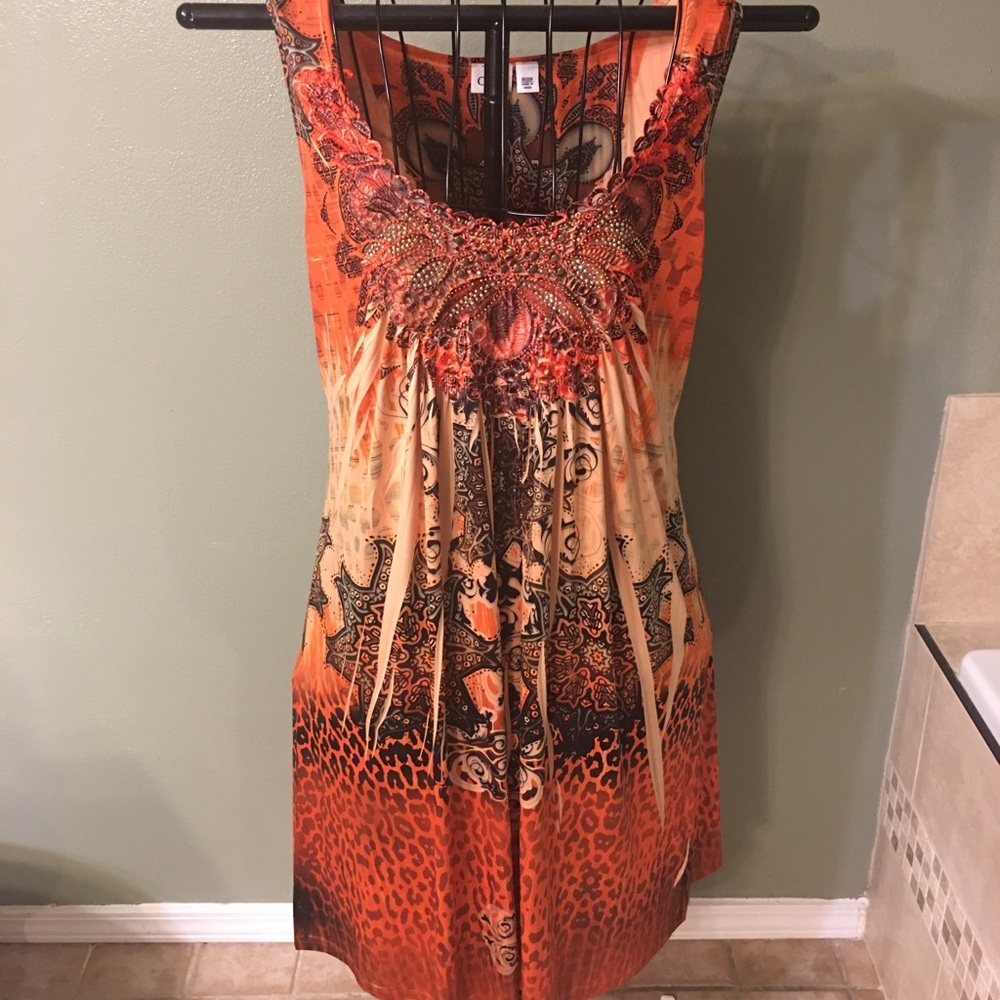 CATO 18/20 Orange Dress with embellished neckline